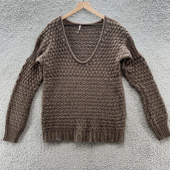 Free People Sweaters - Free People Sweater Brown Oversized Fuzzy V Neck Pullover